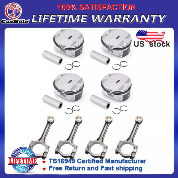 Carbole Engine Pistons Rings Set & 4X Connecting Rod FIT