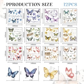 arricraft 12 Blatt Schmetterlings Abziehbilder Zum Aufreiben Zum Basteln Blumen Transferaufkleber PVC Aufkleber Zum Aufreiben Für Heimwerker Möbel Fenster Holz 5.5x5.5mm