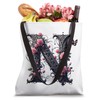 Letter N Initial Floral Monogram Rose Pink Flower Butterfly Tote