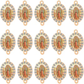 30 Pcs Our Lady of Guadalupe Charms, Virgin Mary Pendants with Sparkling Rhinestones, Double Loop Gold Plated Connectors for Bracelet Necklace Jewelry Making, Religious Catholic DIY Craft Supplies (Golden Guadalupe)
