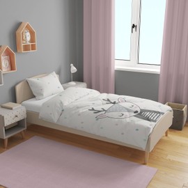 hellomini Children's Bed Linen Set | 2 Pieces: Pillow + Duvet Cover with Zip | 100% Cotton Made in Green by Oeko-Tex - Bedding (Fawn, 135 x 200 cm | 80 x 80 cm)