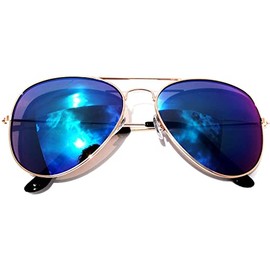 Classic Aviator Sunglasses Metal Frame Gold Full Mirror Blue-Green Lens Unisex (1 Blue_ Green)