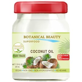 Botanical Beauty COCONUT OIL FAIR TRADE 100% Pure. EXTRA VIRGIN UNREFINED RAW COLD PRESSED. 7.75 Fl.oz – 225 ml.