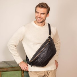 Gusti Esben Leather Belt Bag for Men and Women, Waist Bag, Festival Bag, Handbag, Leather, black, Retro