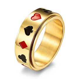 ANIEJUFI Stainless Steel Ace of Spades Poker Fidget Spinner Ring Playing Cards Lucky Gambling Band for Men Women, Metal, No Gemstone