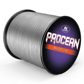 Procean Línea de pesca trenzada 100% polietileno, 4 y 8 hebras, líneas trenzadas sensibles de 6 a 300 libras, súper rendimiento y eficiente y rentable (gris, 40 libras (18.1 kg) 0.32 mm-328 yardas)