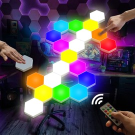 Vcwtty Hexagon Lights, Smart LED Wall Lights with Remote, 13 Colors Touch-Sensitive DIY Modular Assembled RGB Wall Panels, Hex Light with USB-Power for Autism, Game Room Decor, Party (12 Pack)