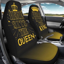 Salabomia King Queen Print Seat Cover for Cars, Crown Pattern Stretchy Cushion Bucket Vehicles Seat Covers for 2 Front Seats Only, Breathable Auto Seat Cover Universal Fit for Cars, SUV