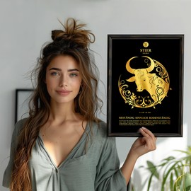 codiarts. Astrologie Sternzeichen Poster | Goldfolienprägung | goldenes Tierkreiszeichen Stier Wandbild | DIN A3 ohne Rahmen (Taurus, Schwarz)