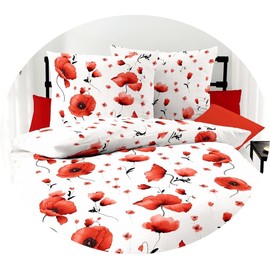 Kaeppel Maco Satin Bed Linen 135 x 200 cm 2-Piece Scarlett Poppies Poppies Red White