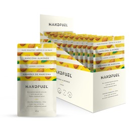 Handfuel Lemon Marcona Almonds, Hand Roasted Salted Almonds, 10g of Protein, Non-GMO, Vegan Friendly, Plant Based Flavoured Nuts, Gluten Free - 40g Per Pouch (12 Count)