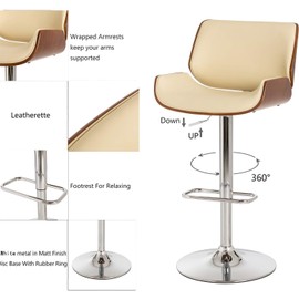 Glitzhome Adjustable Bar Stool Set of 2 Swivel Mid-Century Modern PU Leather Counter Dining Chairs with Back, Begin