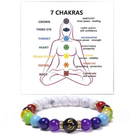 Chakra Bracelets for Women, Crystals and Healing Stones Pulsera Arus 7 Chakras Spiritual Bracelets for Woman Anxiety Healthbangle Lymphatic Drainage Elastic Bangle Natural Stone Yoga Crystals Beads Meditation Relax Anxiety(White)