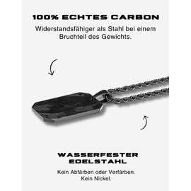 CRBNCNCPT® Chain with carbon fibre dog tag pendant, black stainless steel chain, rope chain, elegant men's necklace, carbon dog tag, men's jewellery, Forged carbon, stainless steel, No Gemstone