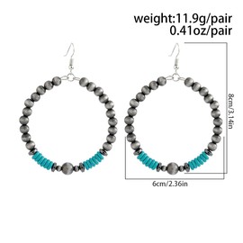 Navajo Pearl Turquoise Stone Earrings Teardrop Round Navajo Beads Earrings Turquoise Stone Pearl Hoops Earrings Western Cowgirl Vintage Bohemian Jewelry, Wood, No Gemstone
