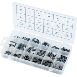 KS TOOLS Roll pins/Seeger Feather Keys/E-Ring circlips Assortment, 1/8" x5/8"-3/16"x 1", 295 pcs, Clear