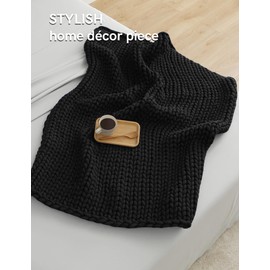 YnM Chunky Throw Blanket, Medium-Weight, Hand Knitted, Skin Friendly, Ventilated and Breathable, Machine Washable, Home Décor Piece for Couch, Sofa and Bed (Black, 50x70 Inch)