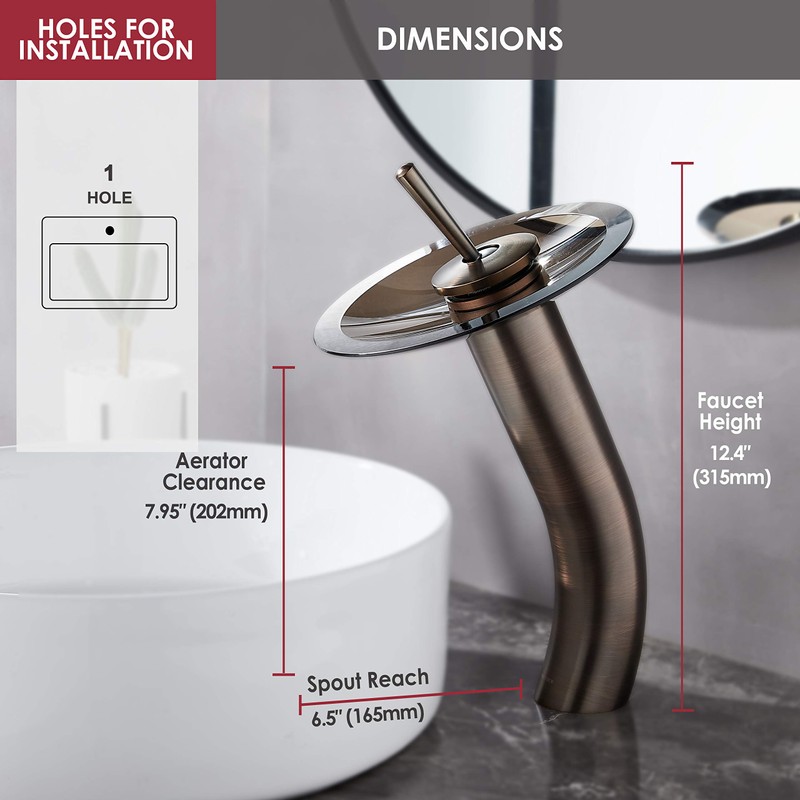 RODDEX Waterfall Bathroom Faucet Glass Single Handle Solid Brass Basin