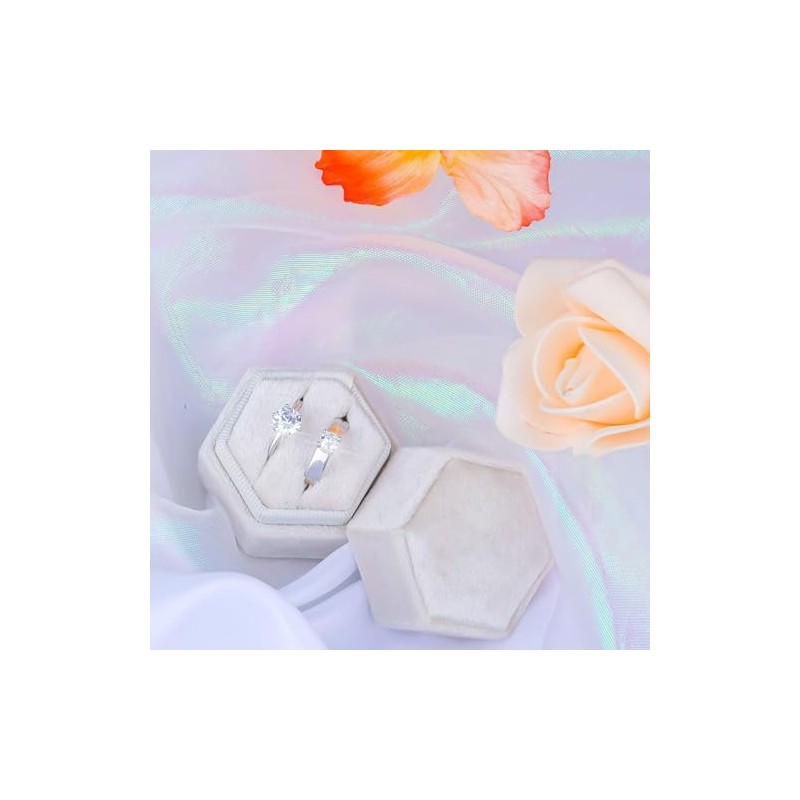 AIEX - Caja de terciopelo para joyas, doble ranura hexagonal