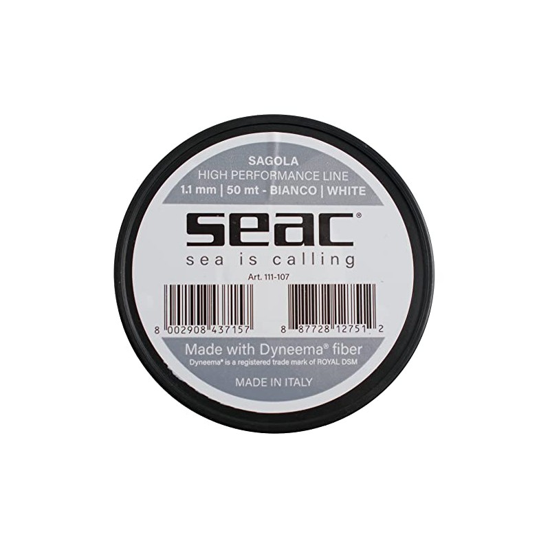SEAC Unisex's Dyneema for Spearfishing, 50 mt, Waxed White, Ø1.1mm
