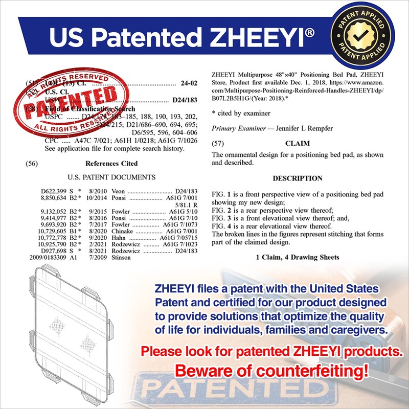 ZHEEYI Multipurpose 48" x 40" Positioning Bed Pad with Reinforced