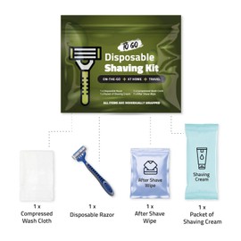 Compact Shaving Kit – Travel Shaving Essentials for Men & Women | Includes Disposable Razor, Shaving Cream, Washcloth & Aftershave Wipe | Hygiene Kit for Travel, Work & Emergencies (Green)