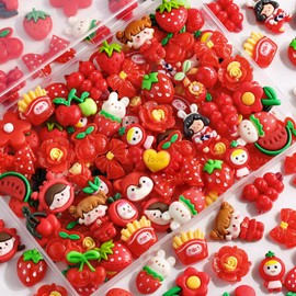 100Pcs Red Slime Charms Assorted Cute Jelly Embellishments Bulk, Random Kawaii Accessories, Flatback Ornament Resin Charms for Phone Junk Cases,Hairpins Scrapbooking Crafting & DIY Decoration