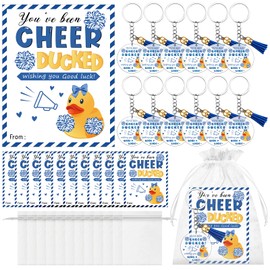 12 Sets Cheer Gifts Bulk Cheerleader Keychains You've Been Cheer Ducked Tags Cheerleader Team Gift Acrylic Duck Keychains Inspirational Gift for Teen Sports Women Girls Accessories Cheerleading Gifts