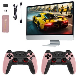 Sentk Wireless Retro Video Game Console - Plug & Play TV Video Gaming Stick，8K HDMI Output, 64G TV Game Stick, Dual 2.4G Wireless Controllers, Retro Games Console Handheld Emulator Controllers-Pink
