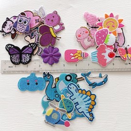 MISDONR 30pcs Embroidered Iron on Patches Assorted Size DIY Patches Applique for Clothing Jackets Jeans Pants Backpacks Mix Colors Pink Blue Purple