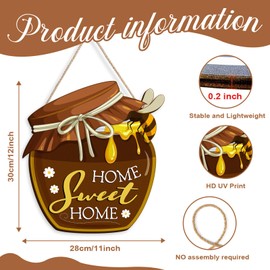 Housewarming Gifts New Home Sweet Home Decor, Welcome Sign for Front Porch, Wood Honey Pot House Warming Ornaments, Rustic Farmhouse Wall Art for Kitchen Livingroom (Brown)