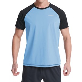 VAYAGER Men's UV Rash Guard T-Shirt Swimming Shirt UPF 50+ Swimming Shirts, Quick Drying, Loose Fit, Water Surf Shirt, Sky blue-black
