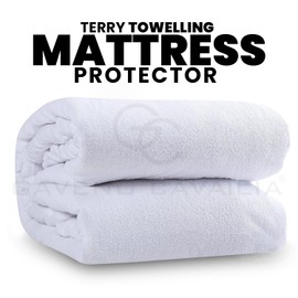 Terry Towelling Mattress Protector Double Bed - Anti-Allergic Waterproof Mattress Protector Double Bed Durable - Polycotton Double Mattress Cover (140x190x30cm) - White