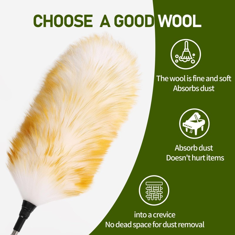 Mehellofeather Retractable Lambswool Duster 25-64 Inch Removable Telescopic Handle Wool