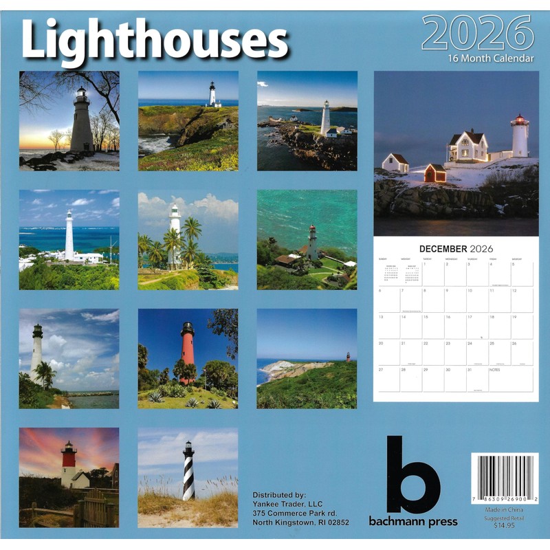 2026 Lighthouses Full Size Wall Calendar for Planning, Scheduling, and