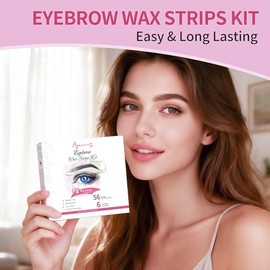 Beauty7 Tiras de cera para cejas en casa para mujeres, tiras de depilación facial para cara, paquete grande de 56 tiras con 6 toallitas de aceite calm