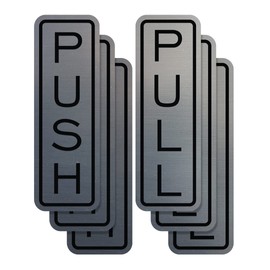 Signs ByLITA Classic Vertical Push Pull Self-Adhesive Door Sign for Businesses, Shops, Restaurants, Hotels and more (3 Pack) Sign (Brushed Silver) - Large
