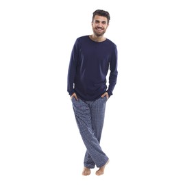 jijamas Incredibly Soft Pima Cotton Men's Pajamas Set - The Weekender in Navy Blue Gingham XXL