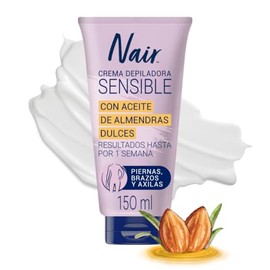 Nair Crema Depiladora Corporal Piel Sensible 150 ml Probada por Dermatlogos con Ingredientes Naturales Aceite de Almendras Dulces, Piel Suave y Tersa 