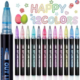 Glopus store Easter Basket Essentials, 12 Colors Shimmer Markers Outline Glitter Pens,