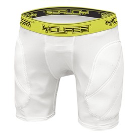 Youper Boys Youth Padded Sliding Shorts with Cup Pocket for Baseball, Football, Lacrosse (White Yellow (No Cup), Medium)