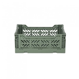 Ay-Kasa Folding Crate, Sturdy Folding Box, Plastic, Stackable, Almond Green, Mini (27 x 17 x 11 cm)