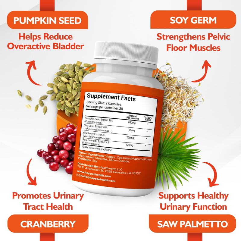 Happee Bladder Control Supplement for Women & Men - Pumpkin