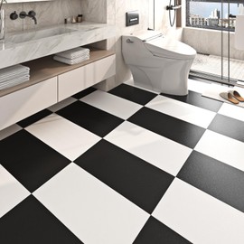 FunStick 12"x24" 15 Pcs Black Vinyl Flooring Peel and Stick Floor Tile Waterproof Bathroom Vinyl Floor Tiles Peel and Stick Wall Tiles Removable Stick on Floor Tiles for Kitchen Sticky Laminate Sheets