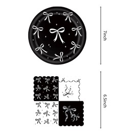Black White Bow Birthday Party Supplies, Include 20 Plates and 20 Napkins, Black White Bow Theme Birthday Party Decorations for Girl Bachelorette Bridal Engagement Baby Shower