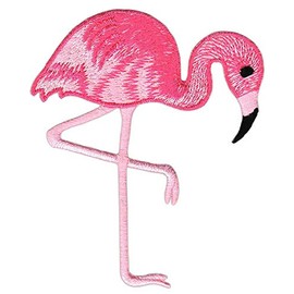 Flamingo Bird Pink Curved Sew-On Patch for Clothes Embroidered Iron-On Patch Applique Patch Size 6.8 x 8.0 cm