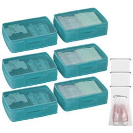 QiYiCAT Wardrobe Organiser, Set of 10, 6 x 15 L Drawer Organiser, Foldable and 4 Drawstring Bags, Storage Box, Closet, Fabric Boxes Storage (Light Blue, 15 L/6 Pieces + 4 Drawstring Bags)