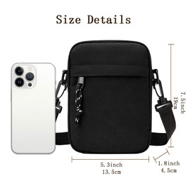 Ogetok Small Crossbody Bags Purses, Nylon Shoulder Bag for Women, Men Messenger Bags Travel Phone Wallet Purse Tiny Handbag with Multi Zipper Pockets (Black)
