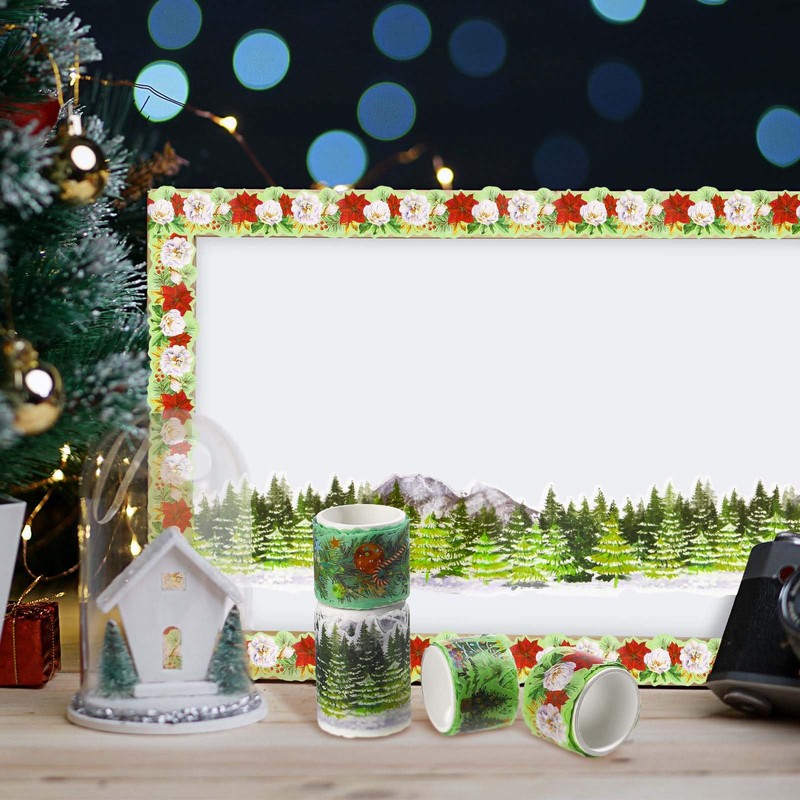 PUIKSXER Christmas Washi Tape Set, 4 Rolls Xmas Tree Poinsettia