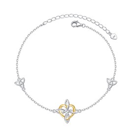 FLYOW Two Tone 925 Sterling Silver Good Luck Irish Jewelry Celtic Witches Knot Bracelet for Women